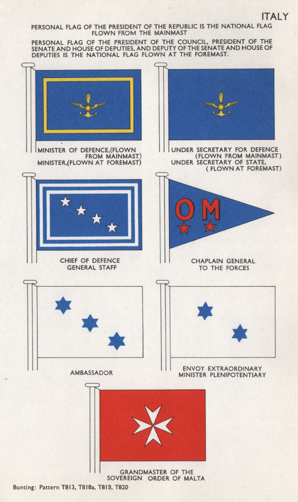 ITALY FLAGS. Minister of Defence Chief. Ambassador. Malta Grandmaster 1958